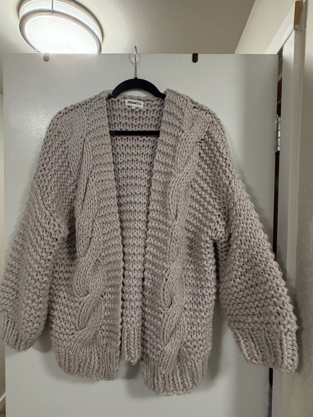 About Us Open-Front Chunky Cable Cardigan - Taupe
